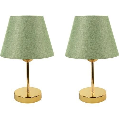 Bysay Sun Metal Pedestal 2'li Lampshade Table Lamp Gold Green