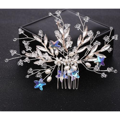 Trendy Star Crystal Rhinestone Wedding Hair Combs Hair Accessories for Bridal Headpiece tiara Hair ornaments Women Hair Jewelry