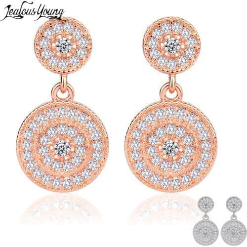 Fashion Round Zirconia Drop Earrings for Women with Silver Color Crystal Wedding Party Earrings Jewelry Gift Accessories