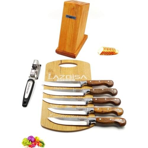 Lazbisa Kitchen Knife Set Sharpener Cutting board Billet Meat Bread Vegetable Fruit Knife Set