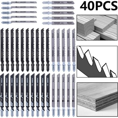 40PCS T-Shank Jigsaw Blade Set with Storage Case, Made with HCS/HSS/BIM, Assorted Blades for Wood, Plastic and Metal Cutting
