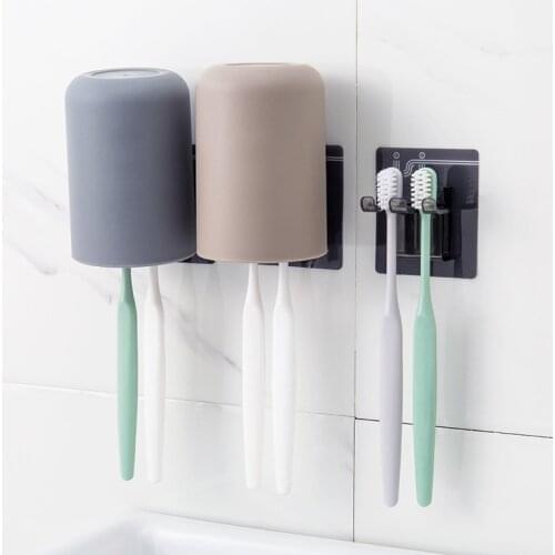 Wall-mounted Non-marking Paste Toothbrush Holder Toothbrush Cup Wash Set Free Punch Multicard Slot Toothbrush Holder