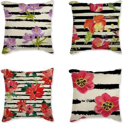 Flower Cushion Cover Linen Cotton Throw Pillowcase Square Pillow Case 45x45cm Decorative Cushion Sofa Bed Home Decor