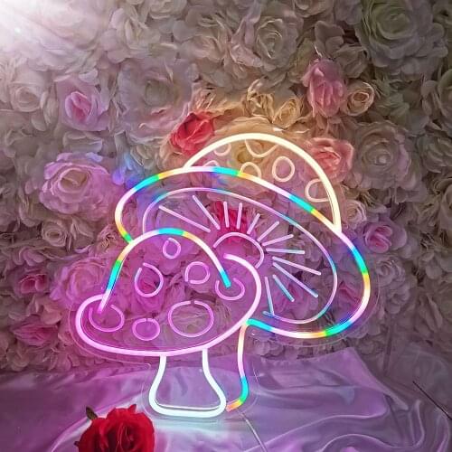 Rainbow Mushroom Neon Sign 3D Art USB Dimmable Switch Neon Sign Suitable for Bedroom Living Room Shop Bar Sign Party Decoration