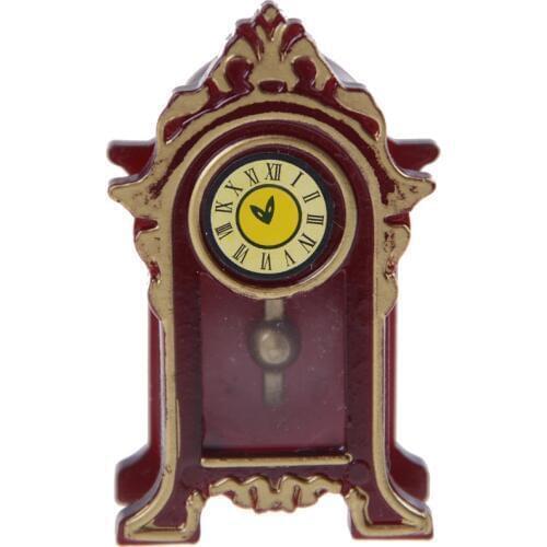 New 1:12 Dollhouse Miniature Wooden Classical Desk Clock Classic Toys Pretend Play Furniture Toys Doll House Decoration
