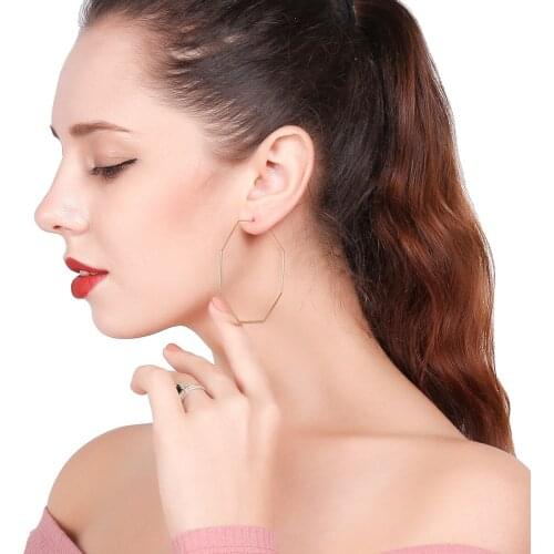 New Womens Big Hexagon Metal Hoops Circle Earrings For Female Bohemian Fashion Jewelry 2021 Trendy Geometric Ear Hoops