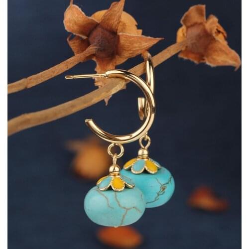 New spring and summer Fashion Vintage Blue cloisonne Drop earrings nature stones earrings Ethnic Jewelry for women