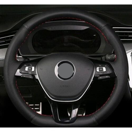 Customized Car Steering Wheel Cover Non-slip Black Genuine Leather For Volkswagen VW Golf 7 Mk7 New Polo Jetta Passat B8