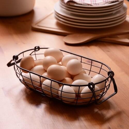 Retro Rustic Wire Net With Wood Bottom Fruit Egg Storage Basket Multifuction Iron Craft Home Store Decoration