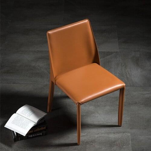 Light luxury nordic dining chair Home leisure saddle leather chair with backrest Furniture Simple Genuine leather dining chairs