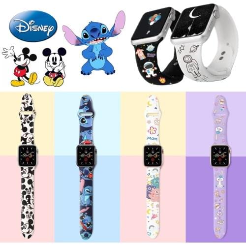 Disney Mickey Printing Strap for Apple Watch Band 44mm 40mm Iwatch Band 38mm 42mm Silicone Bracelet Correa Apple Watch 6 5 4 3