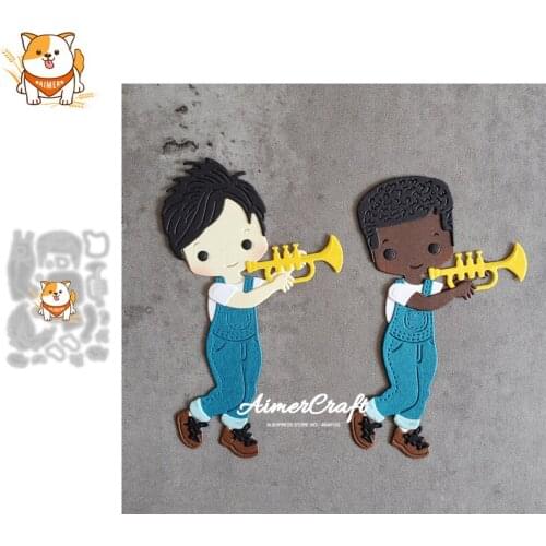 Trumpet Boy Metal Cutting Dies Mold Knife Scrapbooking Stencil DIY Embossing Craft Die Cuts Card Making New Dies For 2021
