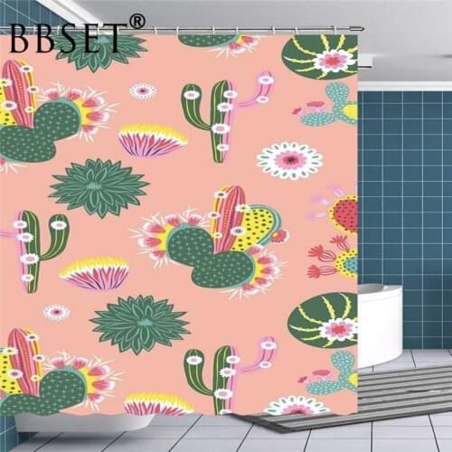 Desert Plants Shower Curtain Blooming Cactus Flower Pattern Waterproof Multi-size Douchegordijn Bathroom Decor with 12 Hooks