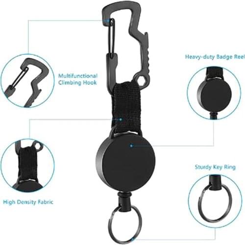 Retractable Keychain Heavy Duty Badge Holder Reel With Multitool Carabiner Clip