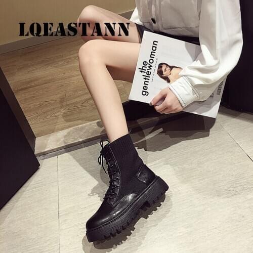 LQEASTANN Womens Ankle Boots Spring and Autumn 2020 Motorcycle Boots Thick Heel Platform Shoes Womens Fashion Martin Boots