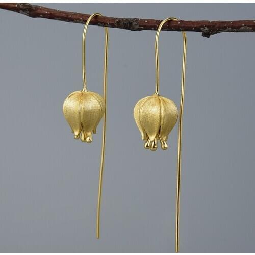 S925 Sterling Silver Stud Earrings Tulips Jewelry Women Stud Earrings 925 STerling Silver Gold Plating Birthday Present Earrings