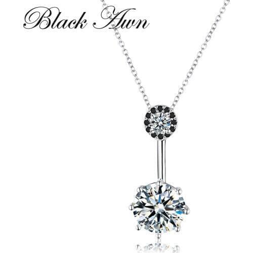 [BLACK AWN] Genuine 925 Sterling Silver Necklace for Women Round Necklaces Pendants Sterling Silver Jewelry P002