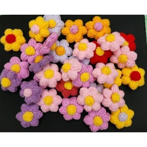 10pcs/lot Handmade Woolen Yarn Crochet Knitted Flower Puff Applique Patchwork DIY Needlework Sewing Accessories Cloth Paste