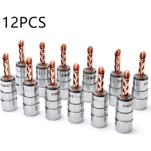 12PCS Gold Solid Banana Plug Plated Copper Set For Audio Speaker Amplifier Female Connectors Plug Cable Wire Adapters