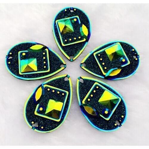 12pcs 20*30mm AB Resin Drop Crystal Flat Back 2 Holes Rhinestone For diy buttons Crafts-T09