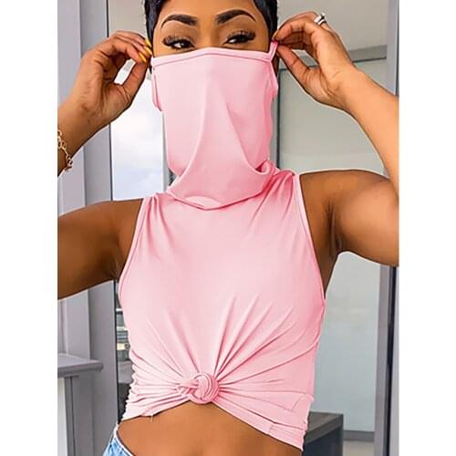 2020 Summer Womne Fashion Solid Sleeveless Casual Top With Bandana