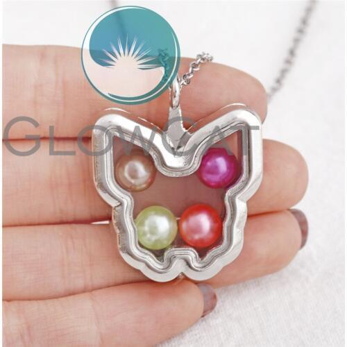 50cm Steel Chain Butterfly Glass Locket Necklaces Making Animal Pendant Beads Pearl Locket Jewelry