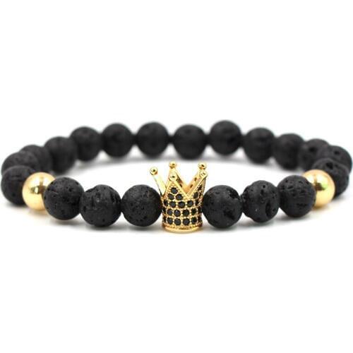 8 Colors 8MM Black Lava Stone Beads Crystal Crown Charms Perfume Diffuser Bracelet Yoga Pulseira Feminina Buddha Jewelry