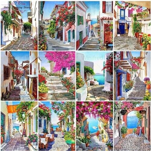 5D DIY Diamond Painting Full Square/Round Drill City Scenery Street Wall Flower Diamond Embroidery Sale Town Handmade Wall Decor
