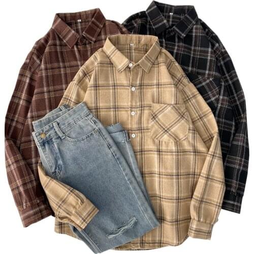 Plaid Women Blouses Long Sleeve Retro Female Shirts Tops Harajuku Fashion Ladies Girls Blouse Tops Oversized Woman Shirt