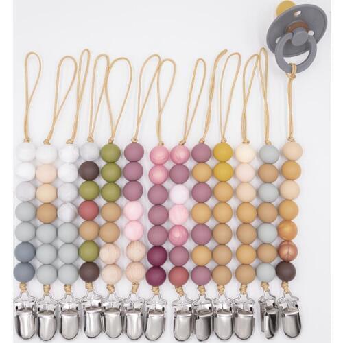 Baby Care Universal Holder Leash For Pacifiers Nipples Clip Chain Baby Child Soother Beaded Wooden Chains Teethers