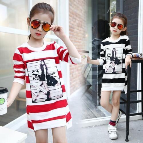 2020 childrens clothing girls autumn long-sleeve T-shirt child 100% cotton beads round neck T-shirt basic shirt