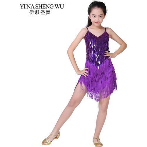 Children Latin Dance Dress Tassel Girls Latin Dance Competition Dress Drip Sequin Fringe Clothes Latin Dance Performance Clothes