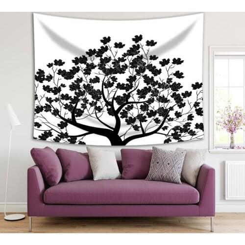 Tapestry Tree Silhouette Leaves Branches Summer Forest Nature Themed Black and White Modern Artwork
