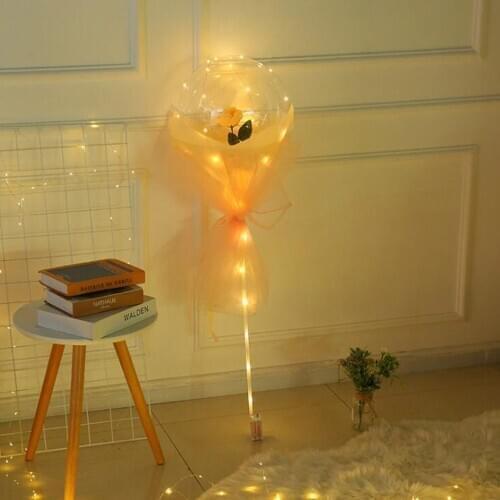Hep LED Rose Red Bouquet Bobo Ball Balloon Posy Luminous Glow Creative Gift Transparent Valentines Day Party Flower Nosegay