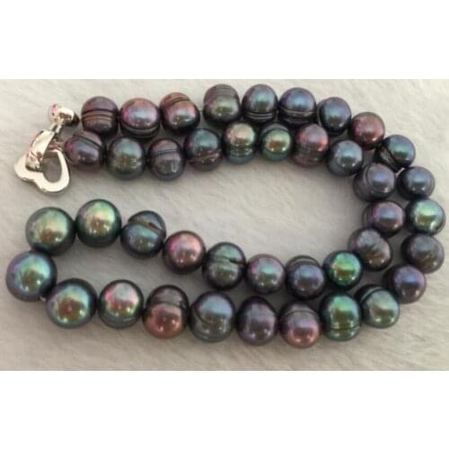 Huge9-10mm south sea baroque black green pearl necklace 18inch 925s