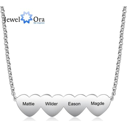 JewelOra Personalized Engraving 2-5 Names Heart Pendant Necklace Customized Family Chain Necklaces for Women Christmas Gifts