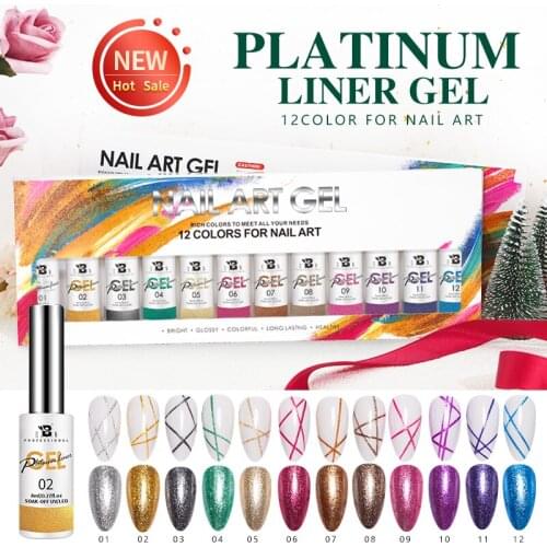 Painting Gel Nail Polish Set 12 Colors Platinum Liner Gel Gold Glitter Soak Off LED UV Varnish DIY Drawing For Nail Art Design