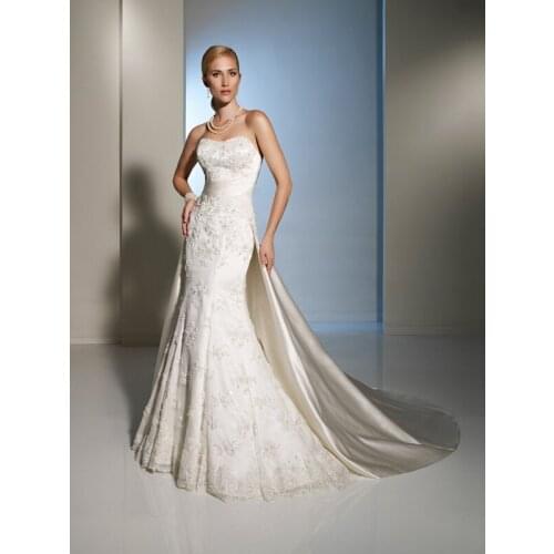 Free Shipping Top Quality Lace Mermaid Wedding Dress with Detachable Chapel Train Corset Destination Bridal Gown