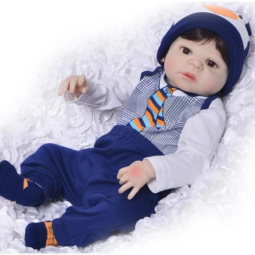23'" Bebes Reborn boy Doll Full Silicone Body Brown Hair Reborn Dolls Real life Kids Playmates Baby Toys Christmas Gifts