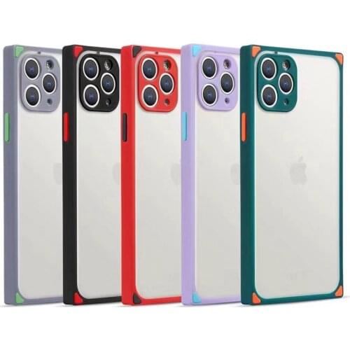 200pcs Square 2 In 1 Candy Color TPU+PC Matte Frosted Hard Cover Armor Case For iPhone 12 Mini 11 Pro Max XS XR X 8 7 6 Plus SE