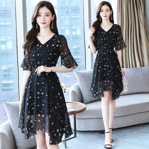 Summer Vintage Chiffon Boho Beach Midi Dress 2021 Plus Size Black Sexy V-Neck Sundress Elegant Women Bodycon Party Chic Vestidos