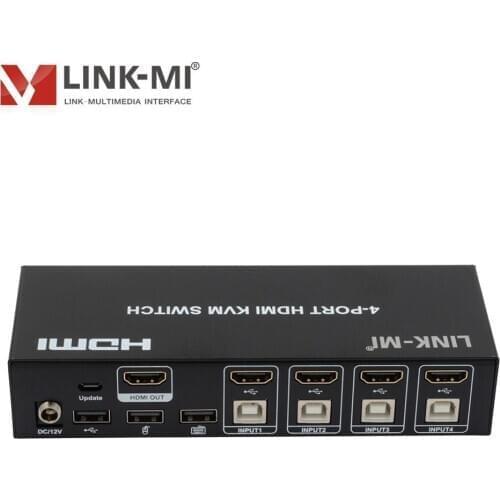 LINK-MI 4-PORT 4K HDMI+USB KVM Switch use only 1 set of Keyboard, mouse and monitor to control 4 host devices
