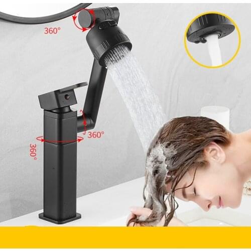 Matte Black Kitchen Faucet Deck Mounted Mixer Tap 360 Degree Rotation Stream Sprayer Nozzle Kitchen Sink Hot Cold Taps