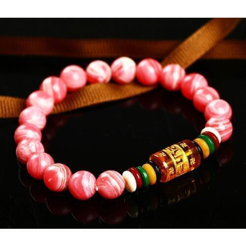Hott!!! 8mm Natural Rhodocroshite Stone bracelet&Romantic jewelry the six Buddhist Mantra Beads bracelets Wholesale