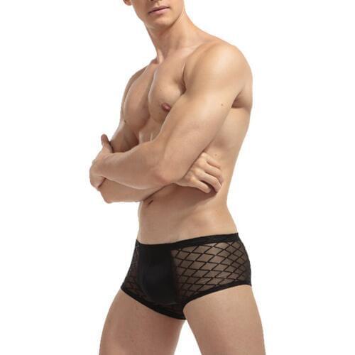 Mens New Sexual Underwear Grid Breathable Sexy Underwear Mens Underwear Solid Color Gay Mesh Underpants Briefs Under Wear