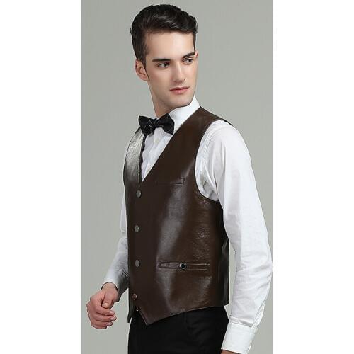 Male genuine Sheepskin leather vest male vest suit waistcoat commercial fashion casual spring and autumn slim padded