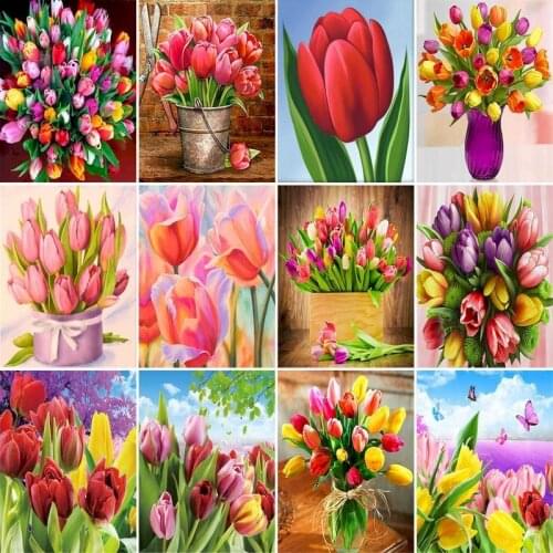 GATYZTORY 60×75cm Diy Frame Painting By Numbers Red Flowers Acrylic Paints By Number Kits For Adults Canvas Pigment Wall Art