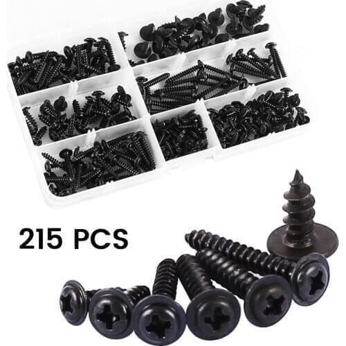 215pcs Black Self-tapping Screw Set Carbon Steel with Black Cross Socket Cap Head Self Tapping Screw Model Screw