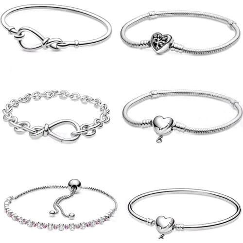 2020 Mothers Day New S925 Family Heart Clasp Snake Chain, Infinity Knot, Chunky Knot Chain Bracelet original jewelry