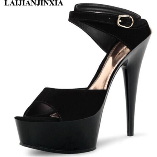 New Sexy super high heel shoes, 15CM high waterproof platform sandals, large size black womens Dance Shoes